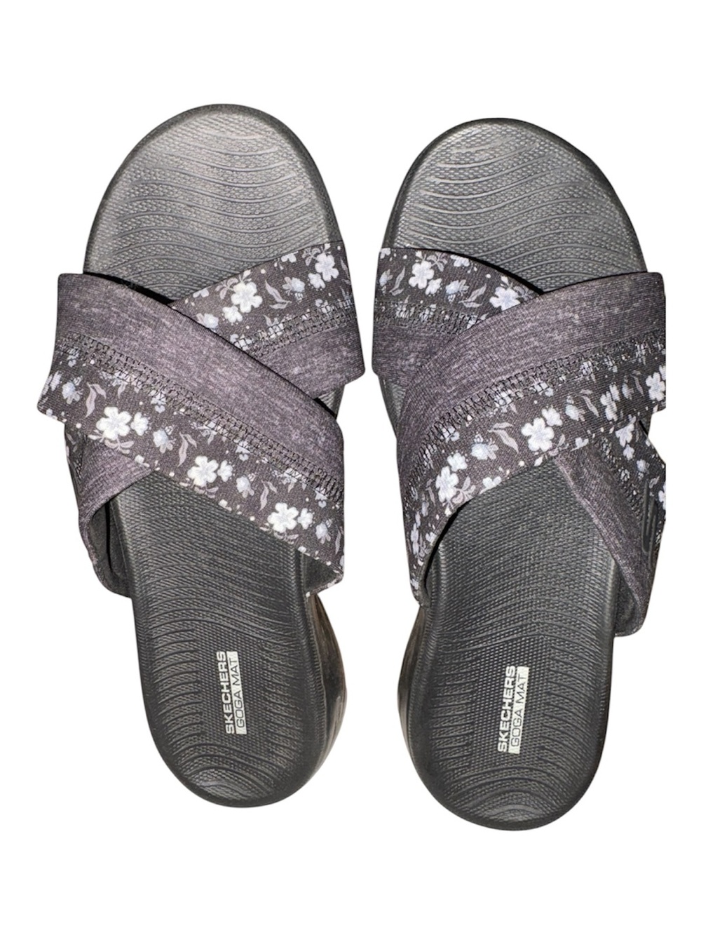 Skechers Women's Gray Floral Cross-Band Slide Sandals
